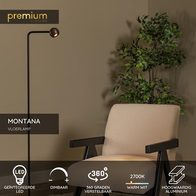 Lucide MONTANA - Vloerlamp - LED Dimb. - 1x6,3W 2700K - Koffie | Premium